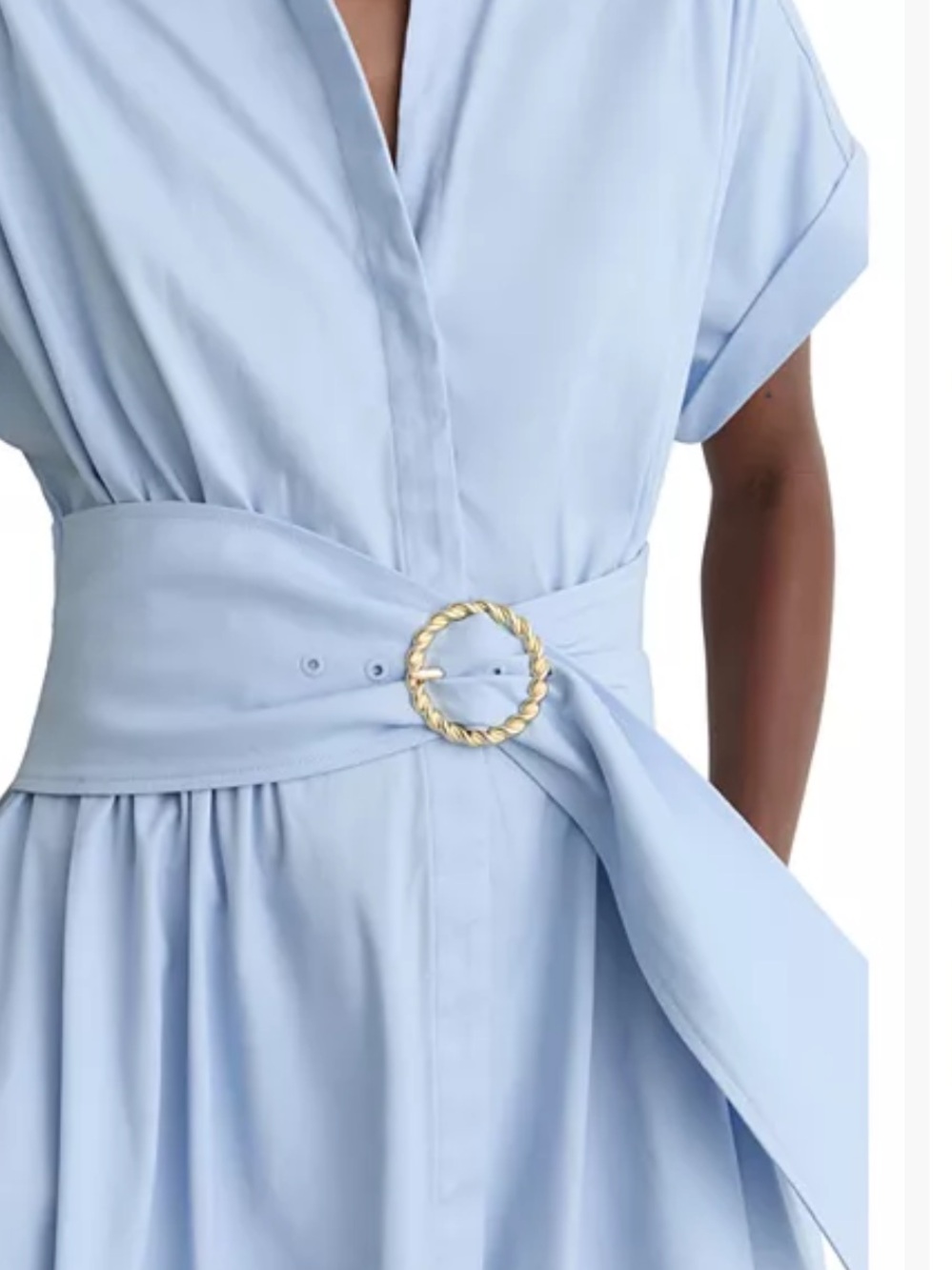 Reiss Sally Light Blue Midi Shirt Dress with Statement Waist - Picture 5 of 9